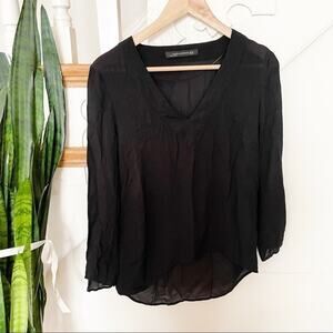 Zara Woman Black V-Neck Long Sleeve Blouse Size X-Small